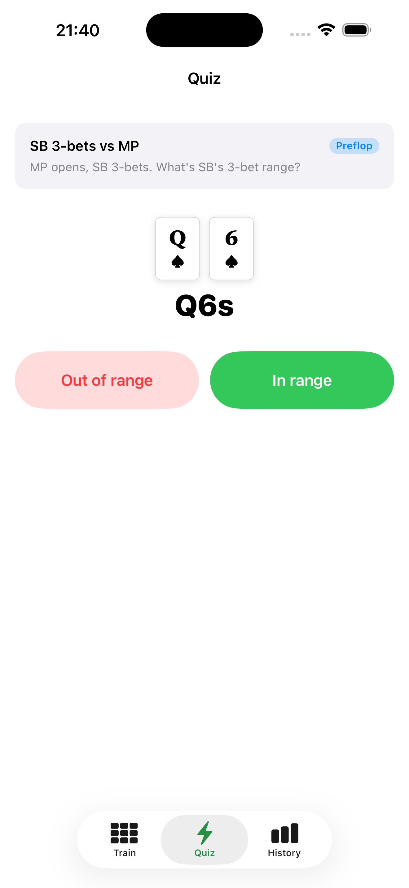 Quiz mode with focal hand